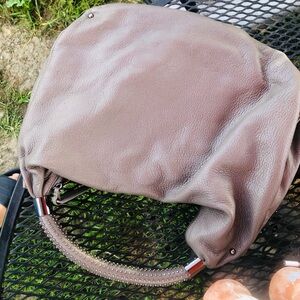 Kenneth Cole Chocolate Brown Pebbled Leather Hobo with Studded Handle